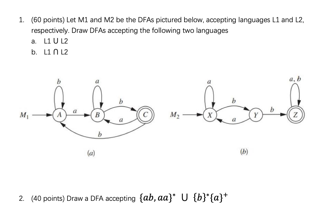 ( 6 0 points ) Let M 1 and M 2 be the DFAs