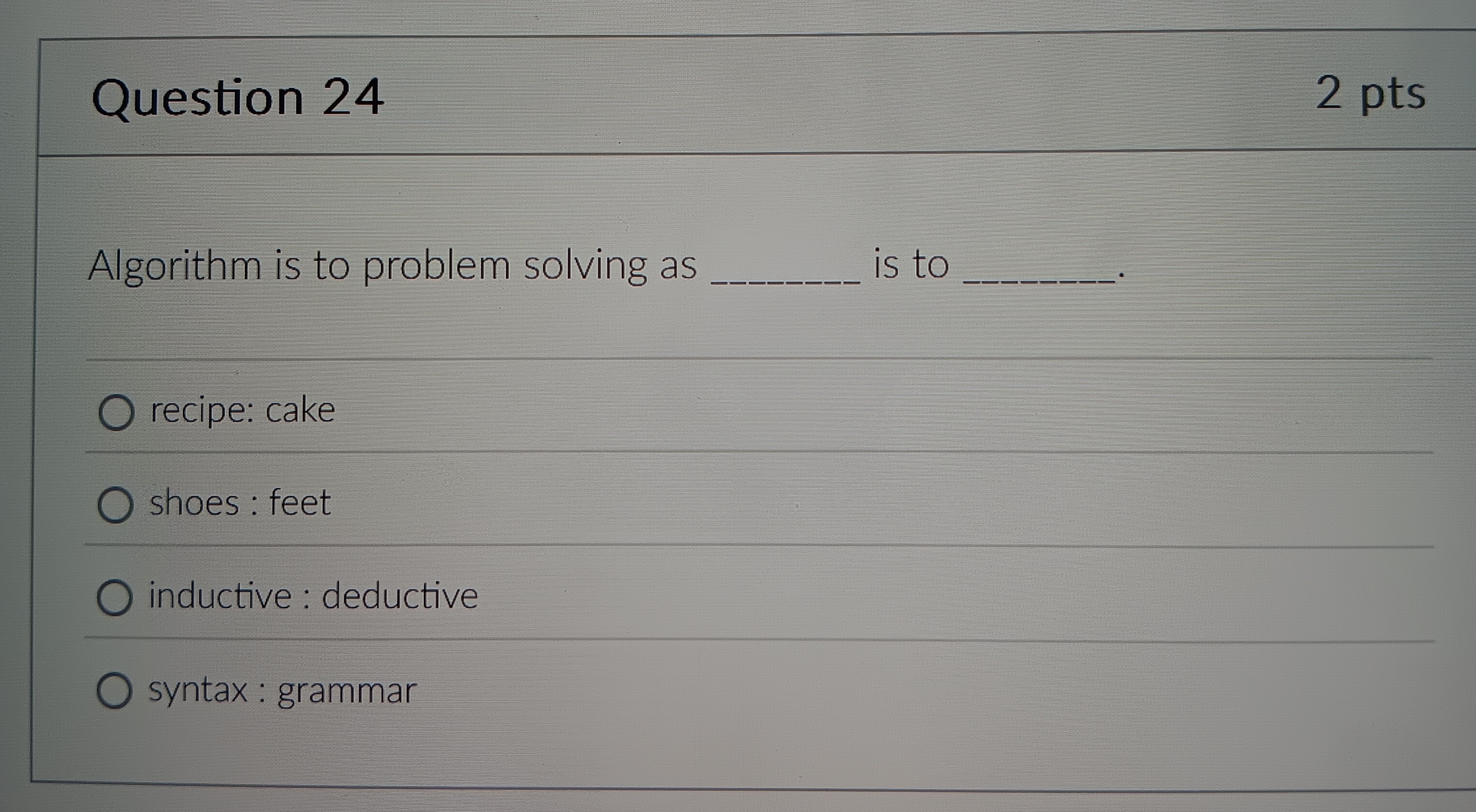 Question 2 4 Algorithm is to problem solving as