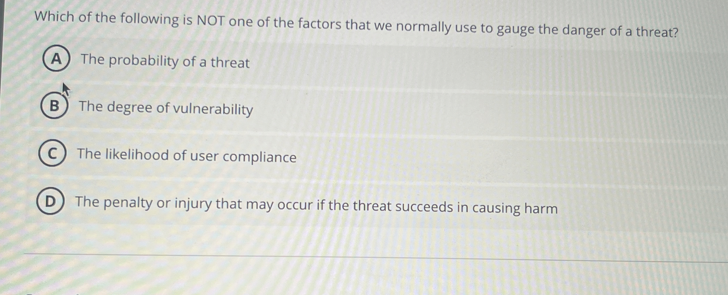 Which of the following is NOT one of the factors