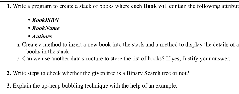 Write a program to create a stack of books where