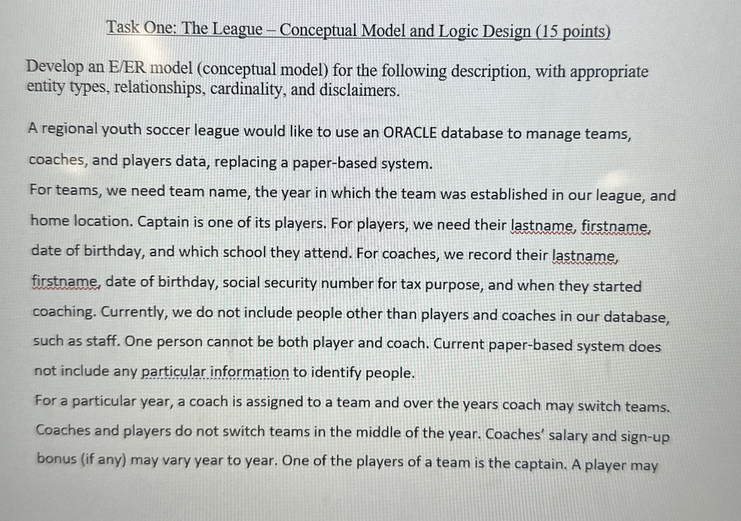 Task One: The League - Conceptual Model and Logic