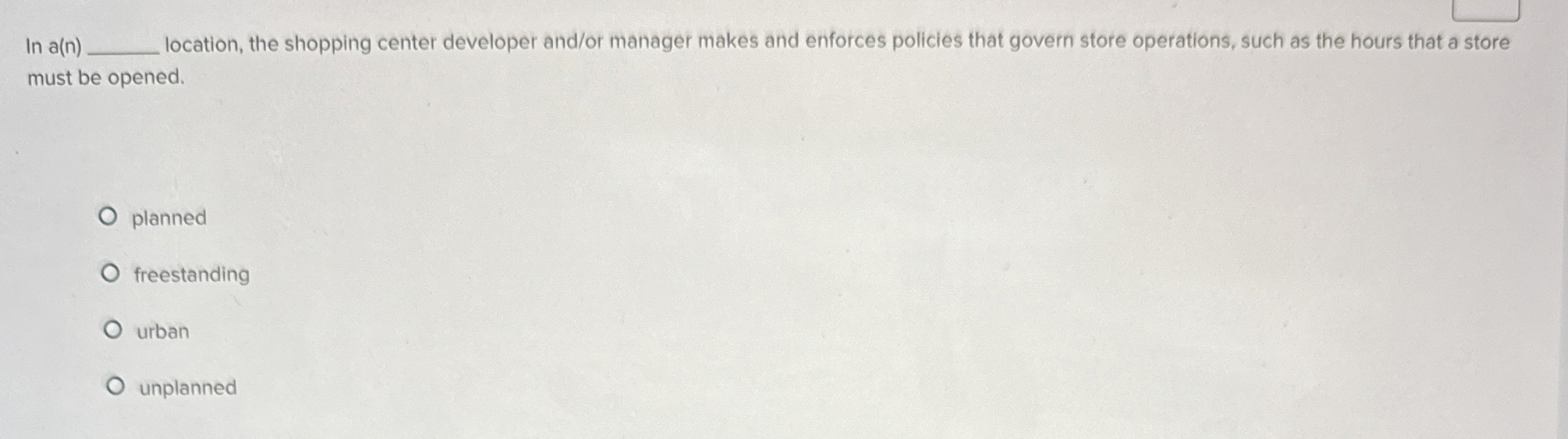 location, the shopping center developer and / or