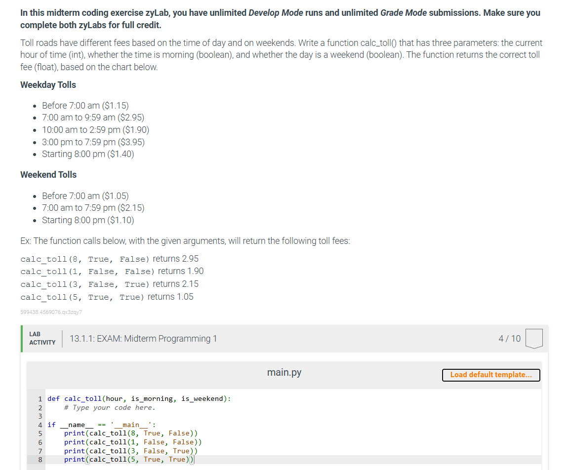 In this midterm coding exercise zyLab, you have