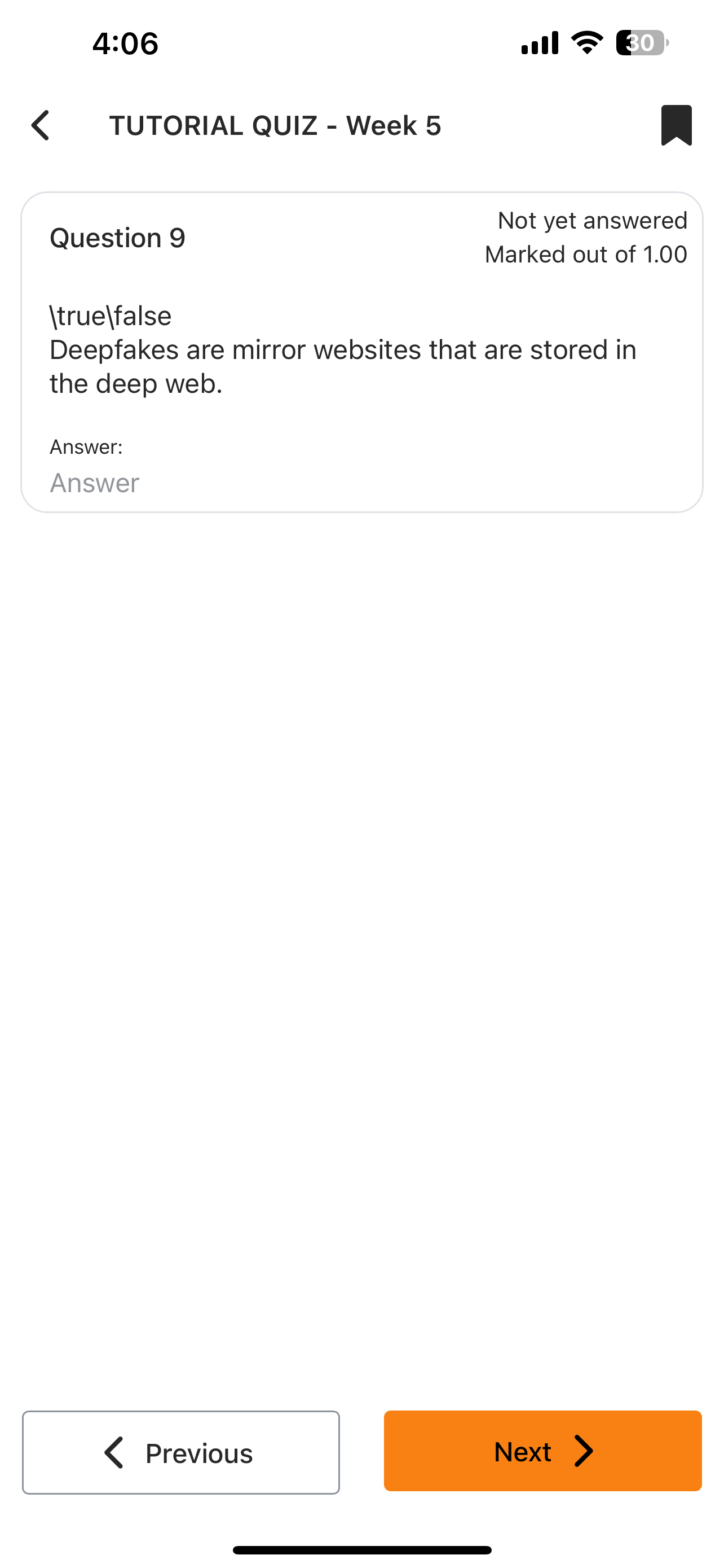 Question 9 Marked out of 1 . 0 0 \ true | false