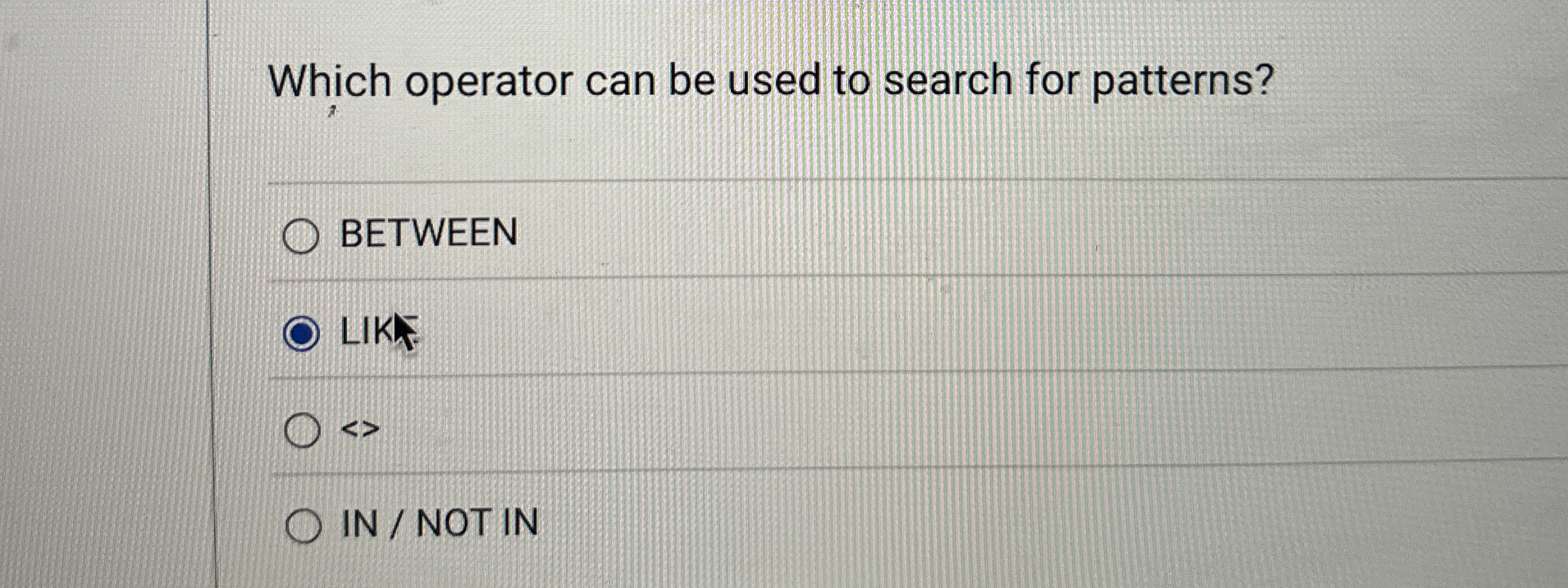 Which operator can be used to search for