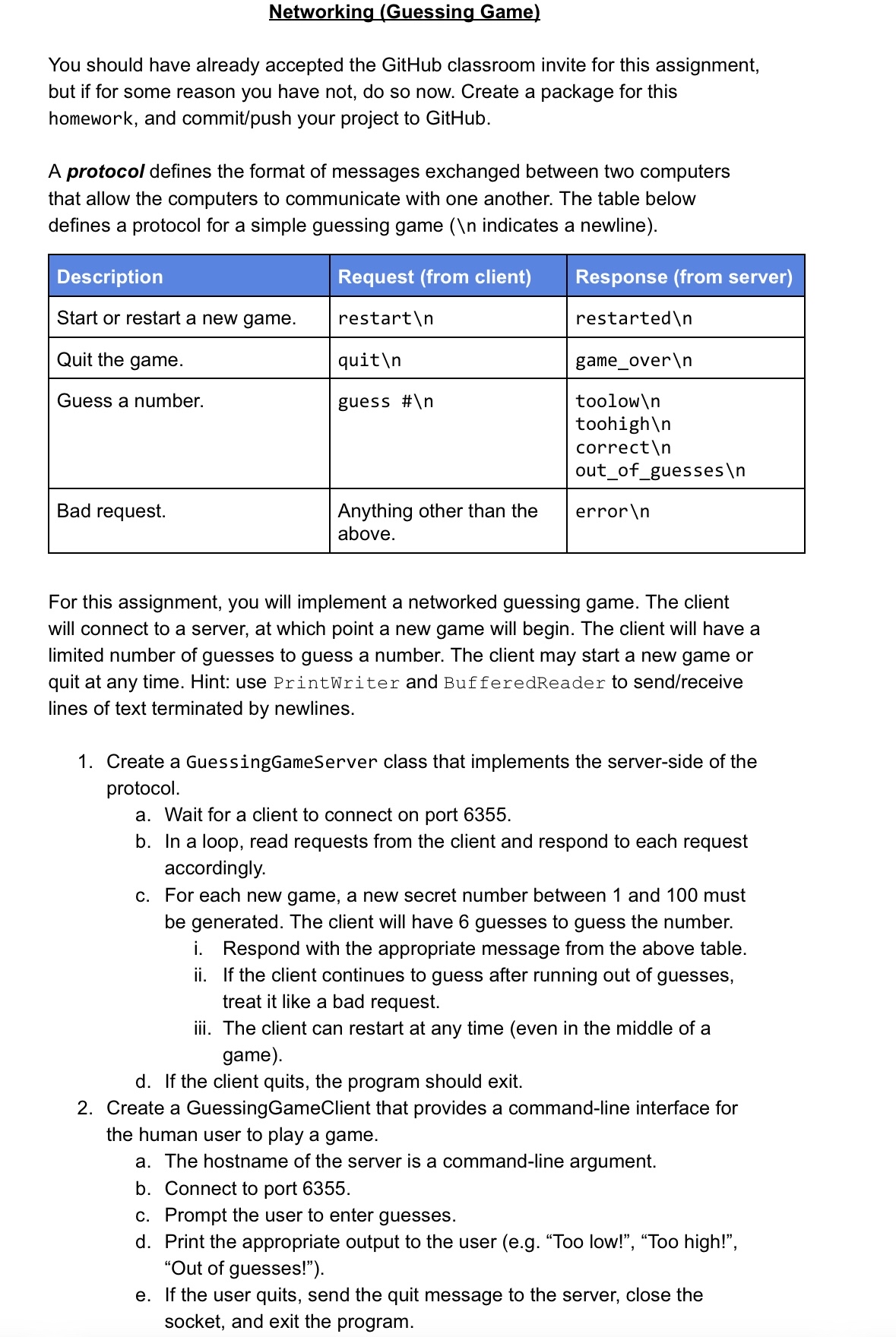 Networking ( Guessing Game ) You should have