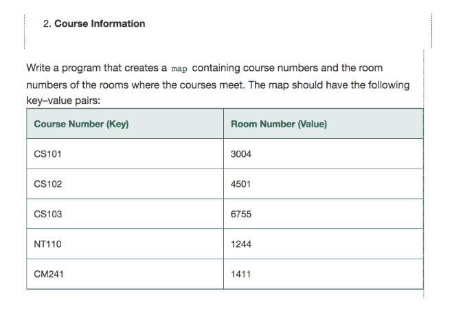2 . Course Information Write a program that