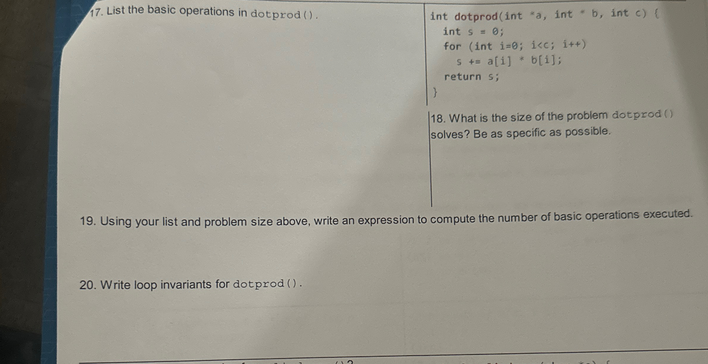 List the basic operations in dotprod ( ) . int