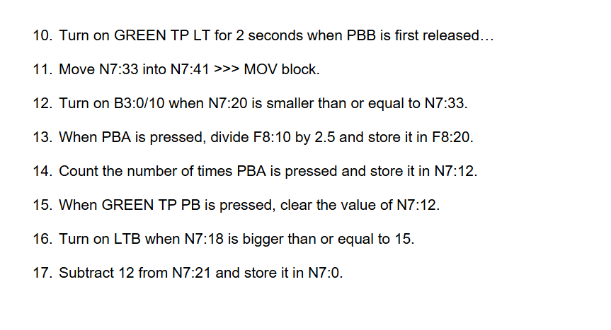 1 0 . Turn on GREEN TP LT for 2 seconds when PBB