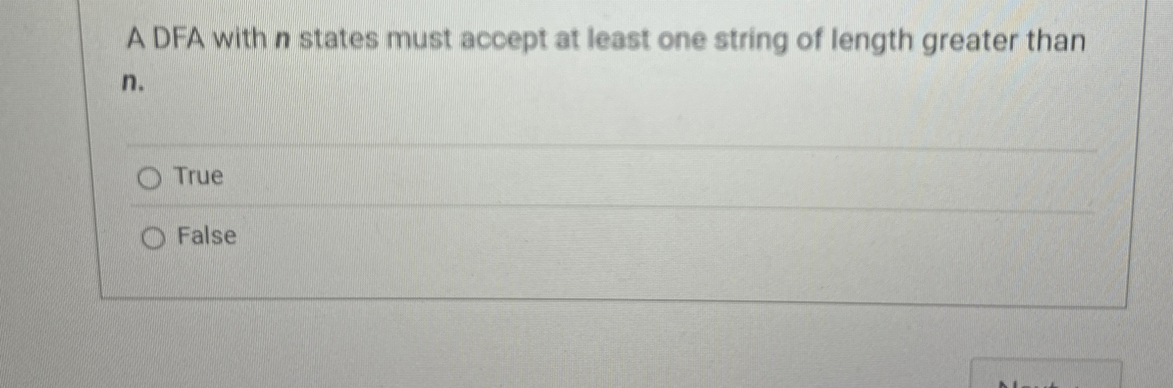 A DFA with n states must accept at least one