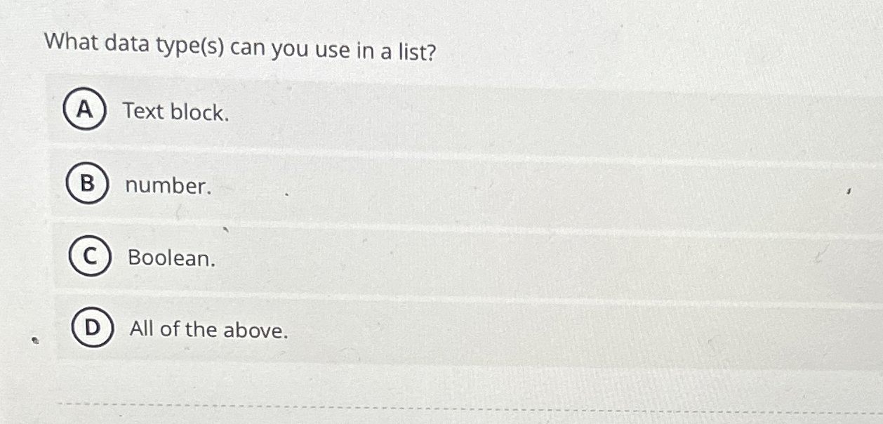 What data type ( s ) can you use in a list? Text