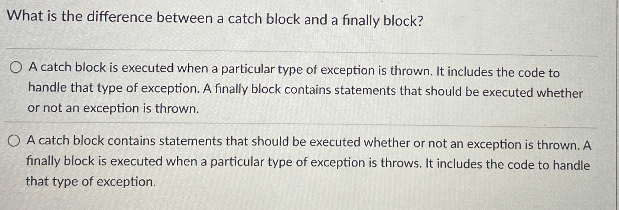 What is the difference between a catch block and