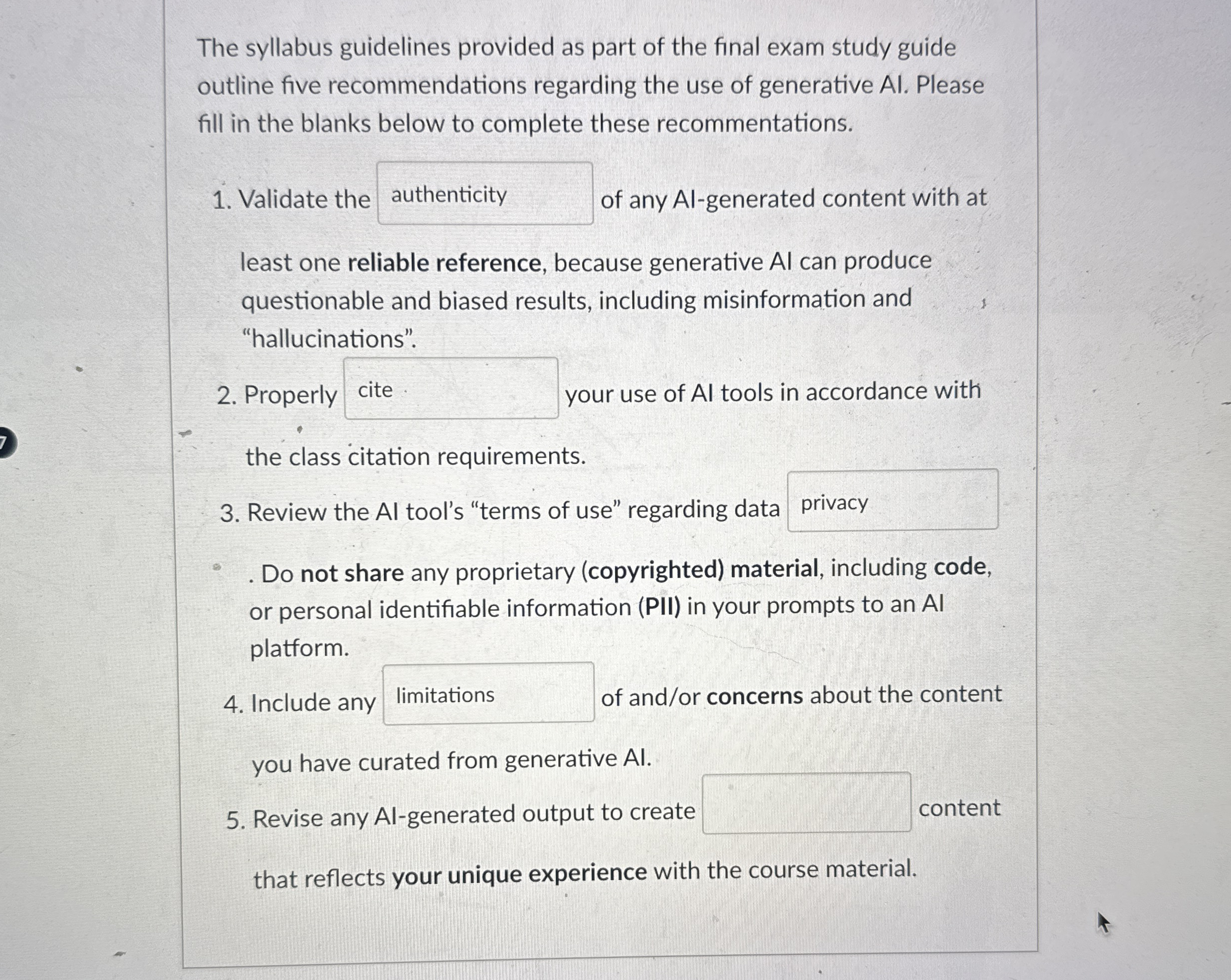 The syllabus guidelines provided as part of the