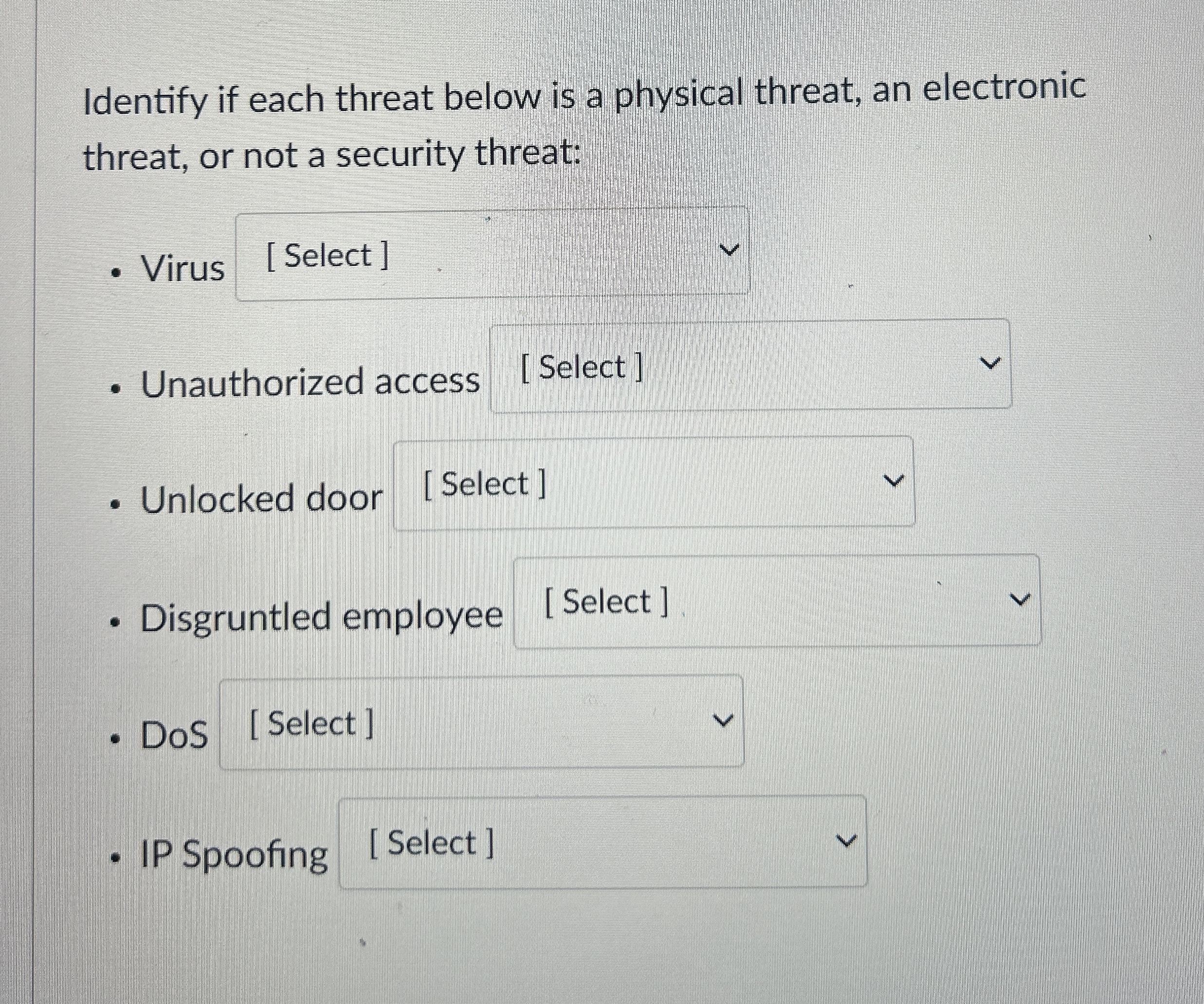 Identify if each threat below is a physical