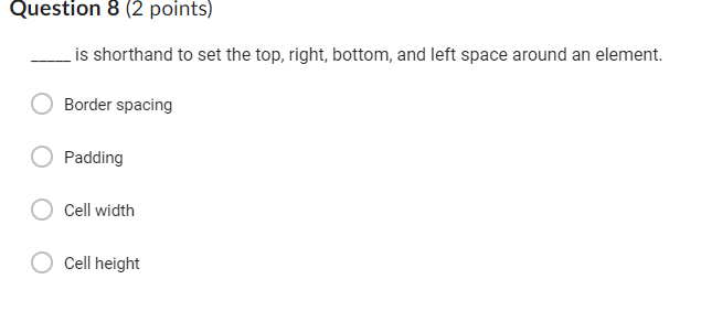 Question 8 ( 2 points ) is shorthand to set the