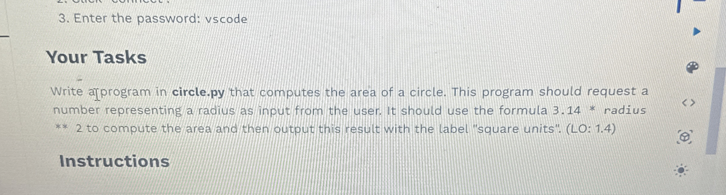 Enter the password: vscode Your Tasks Write