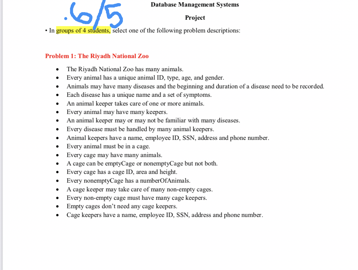( n 0 0 ) Database Management Systems Project In
