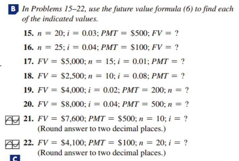 B In Problems 15-22, use the future value formula