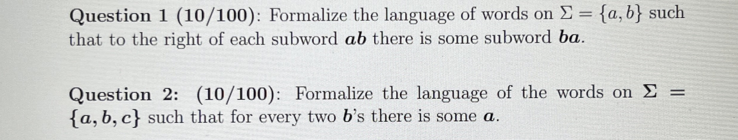 Question 1 : Formalize the language of words on =
