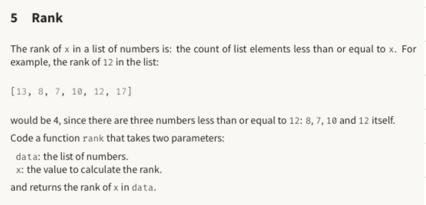 5 Rank The rank of x in a list of numbers is: the