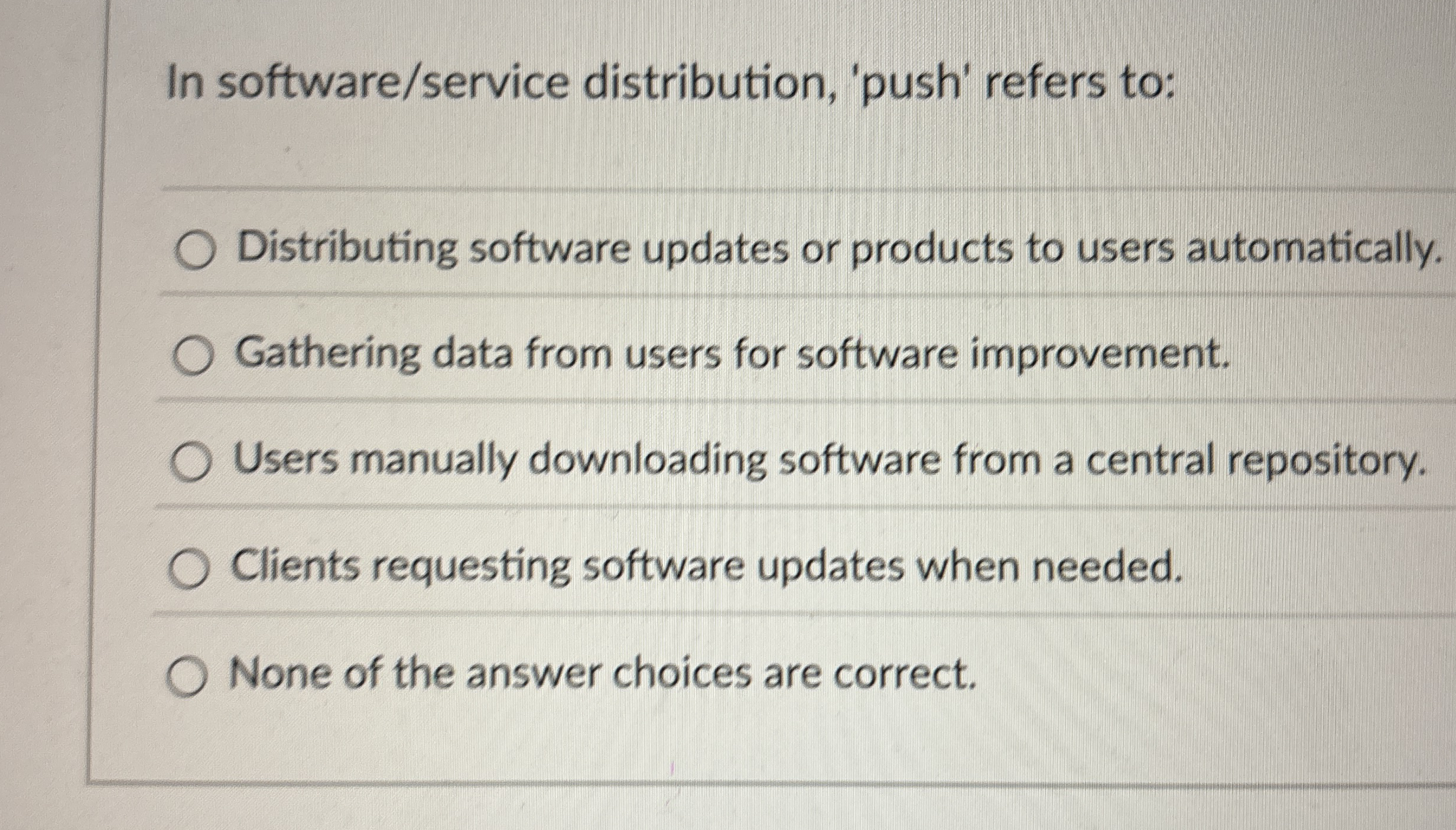 In software / service distribution, 'push' refers
