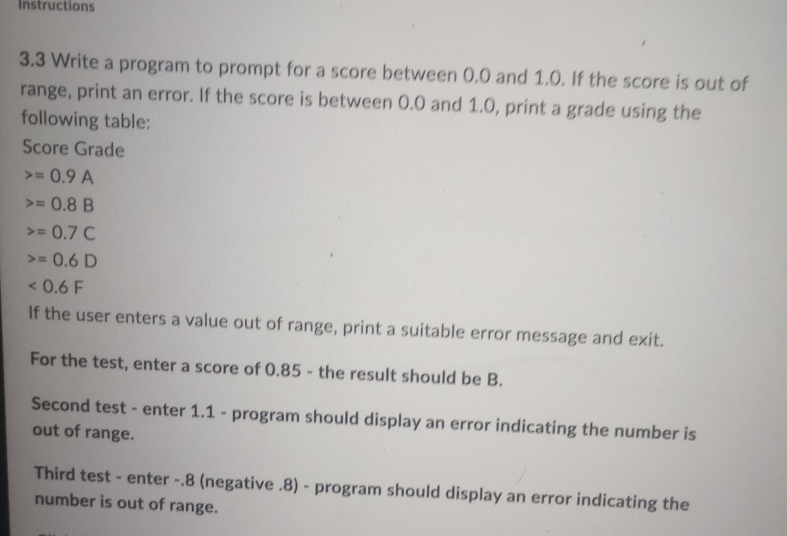 Instructions 3 . 3 Write a program to prompt for