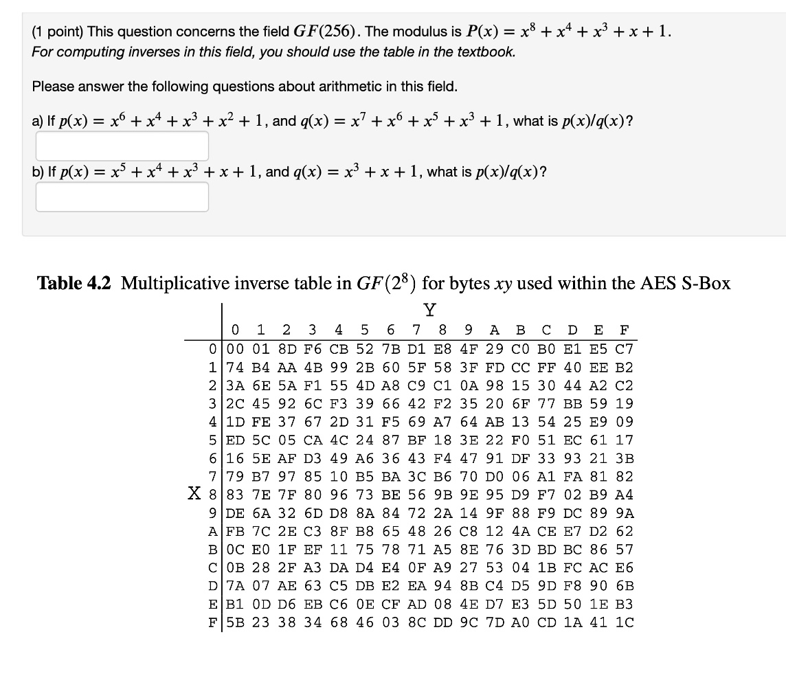 Table 4 . 2 Multiplicative inverse table in G F (