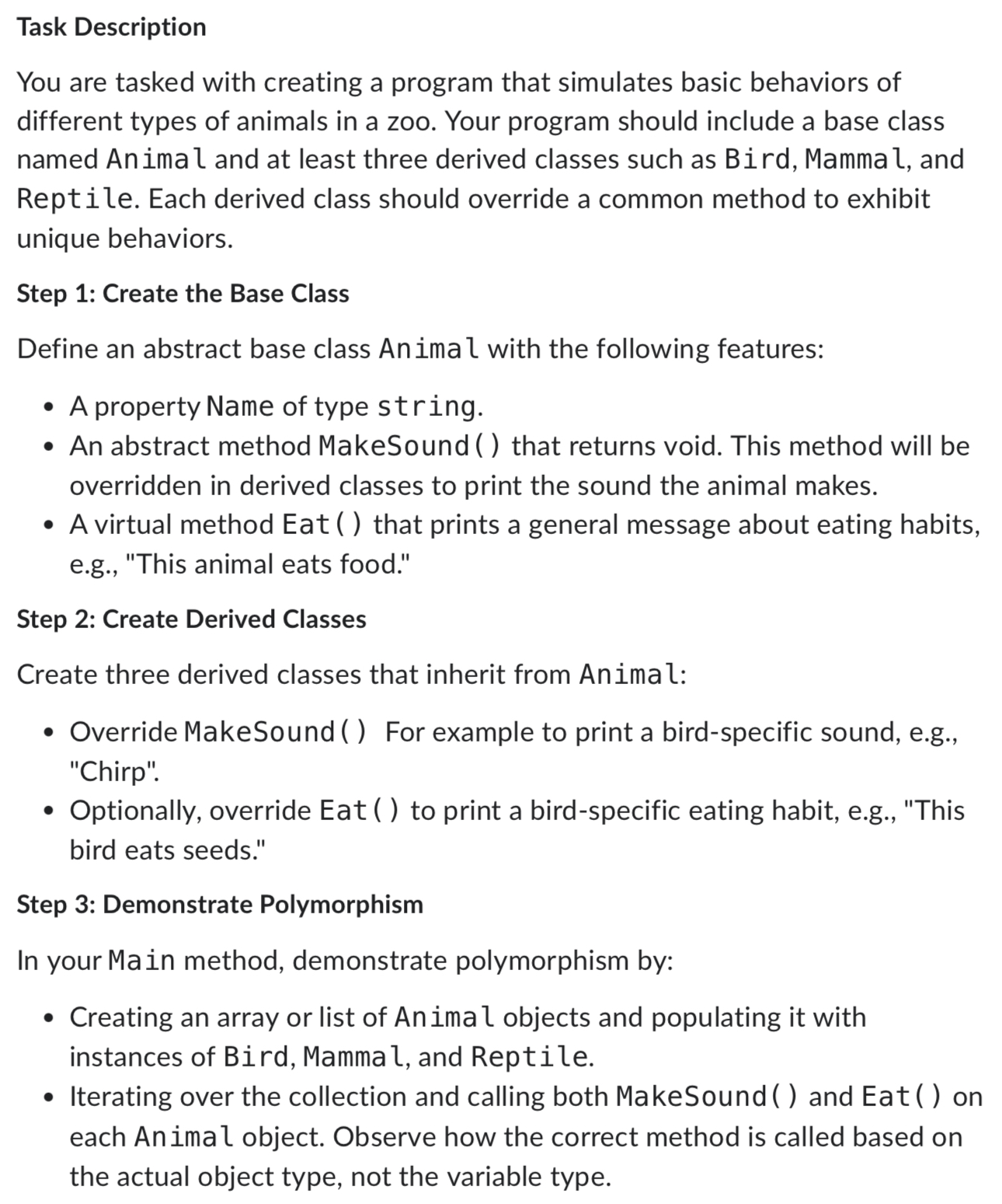 C# program help Task Description public abstract