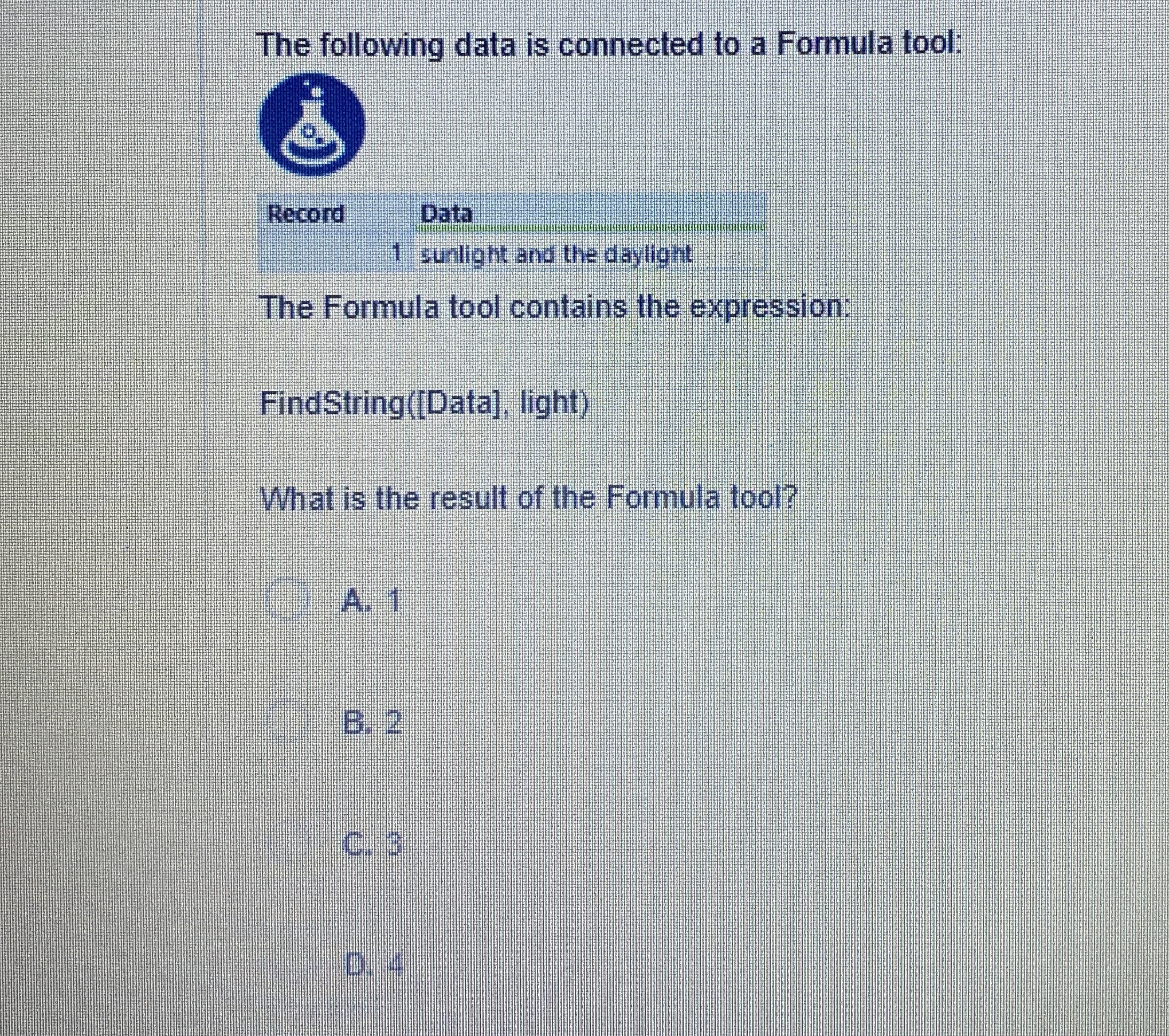 The following data is connected to a Formula