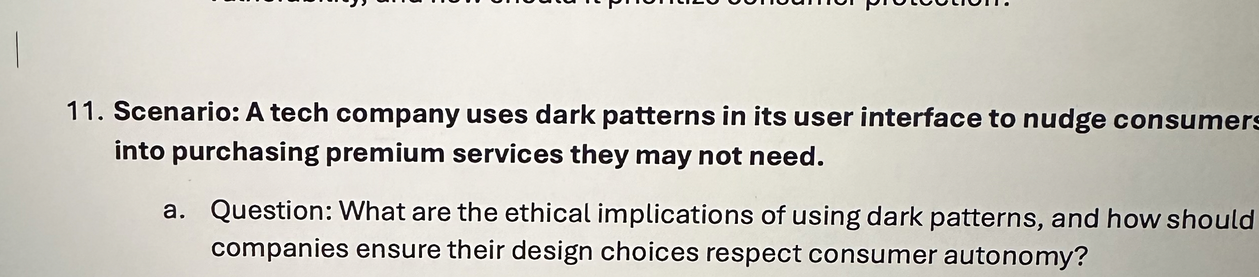 Scenario: A tech company uses dark patterns in