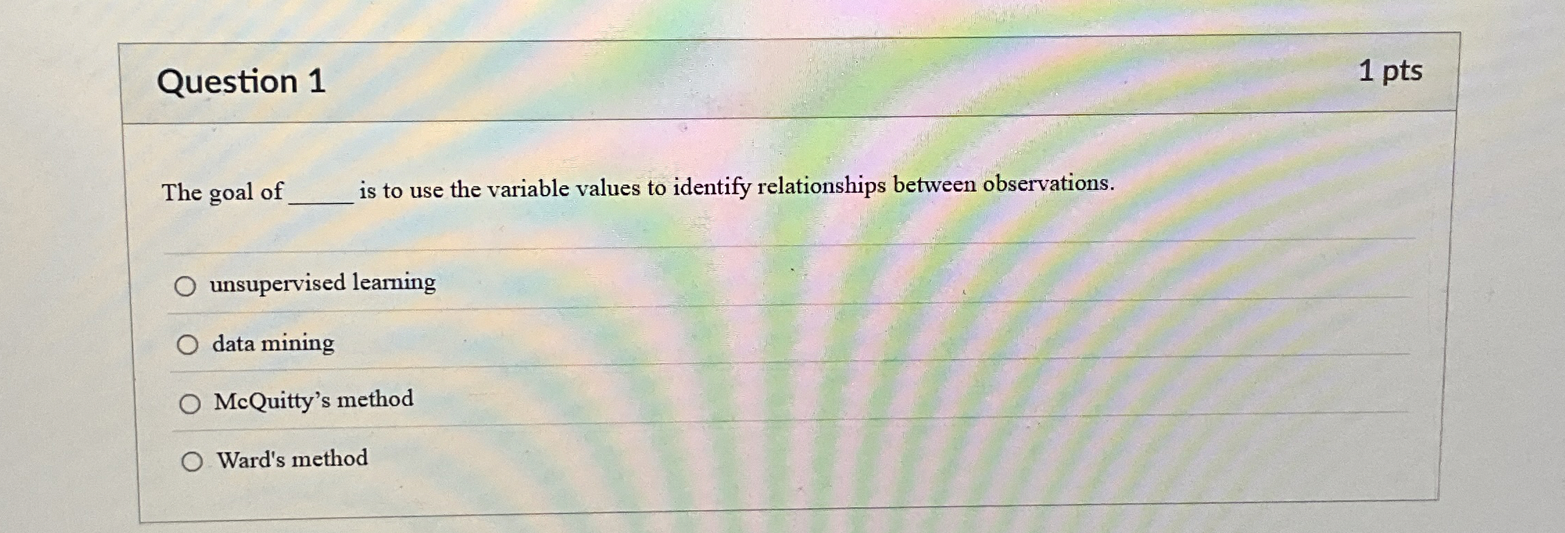 Question 1 1 pts The goal of is to use the