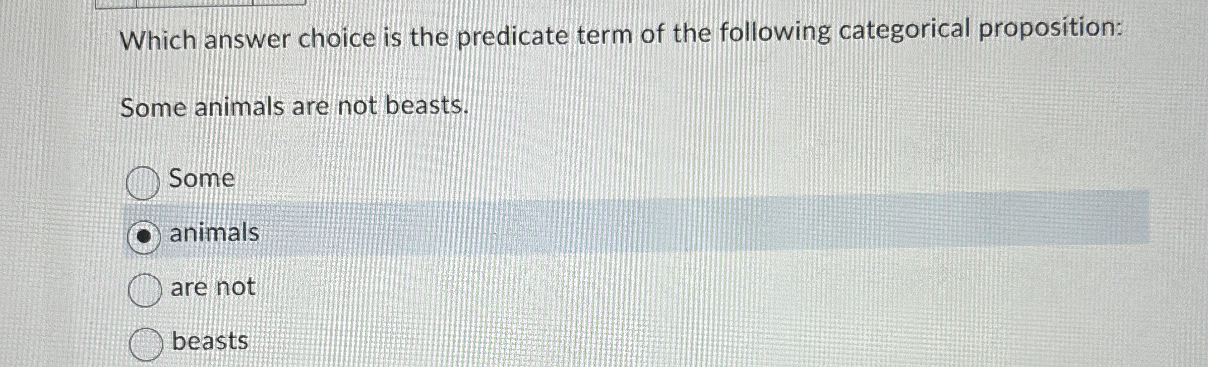 Which answer choice is the predicate term of the