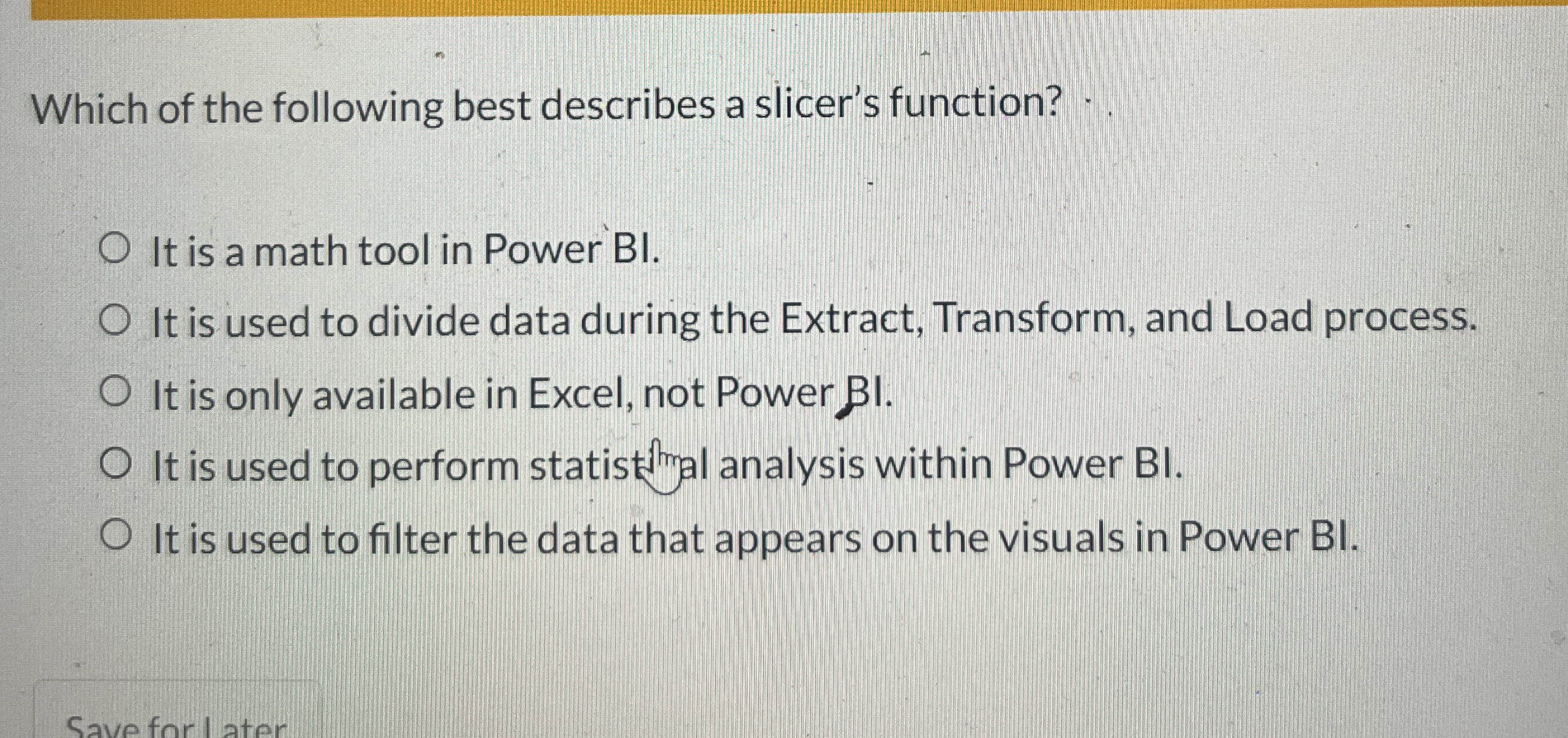 Which of the following best describes a slicer's