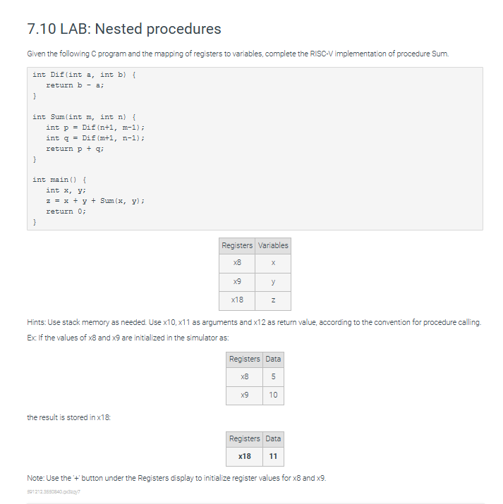 7 . 1 0 LAB: Nested procedures Given the