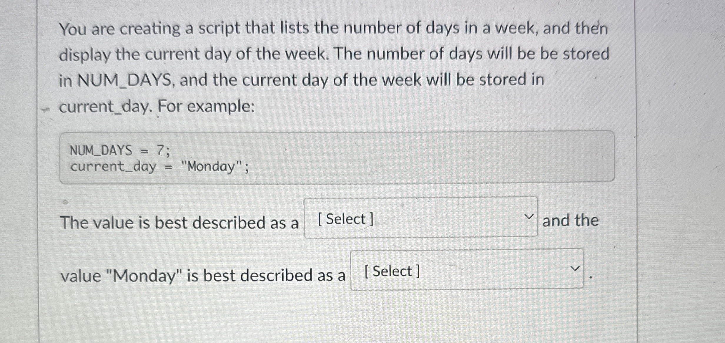 You are creating a script that lists the number