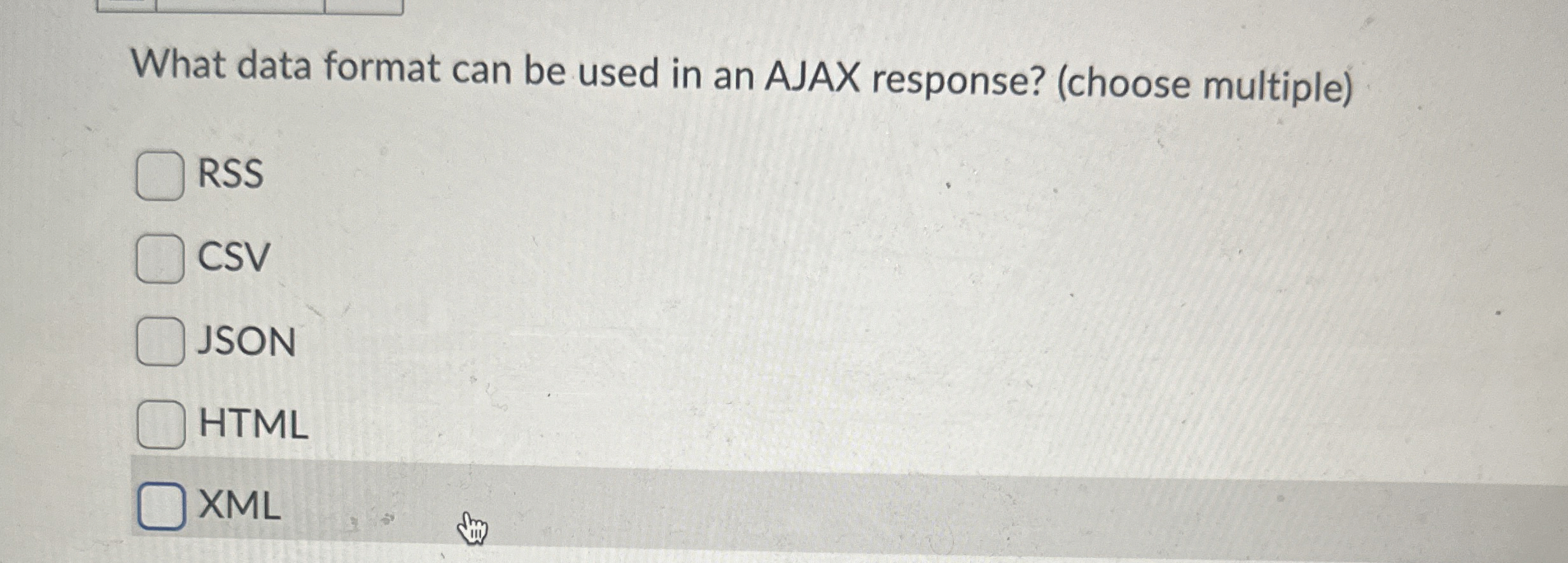 What data format can be used in an AJAX response?