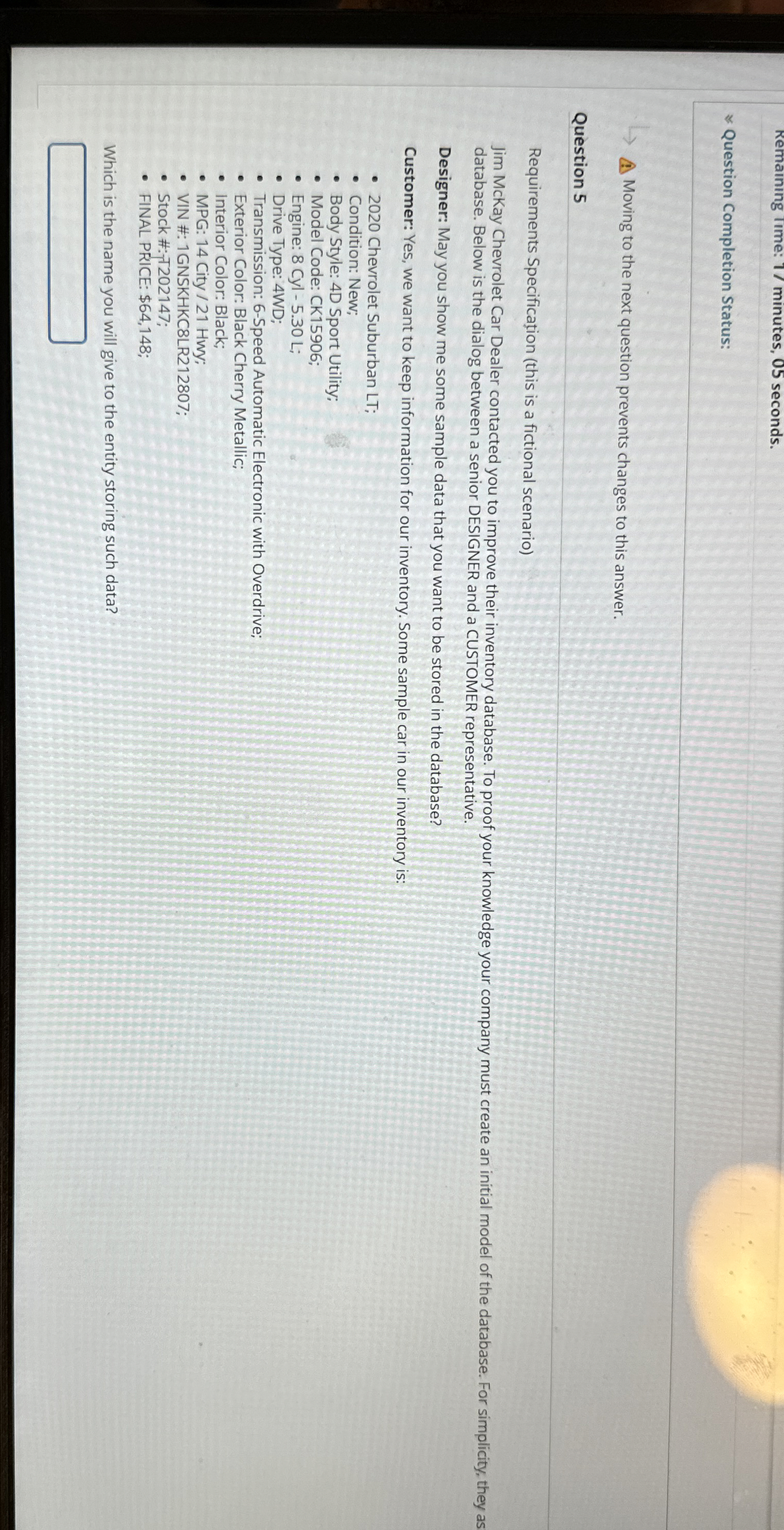 Remaining lime: 1 ? minutes, 0 5 seconds.