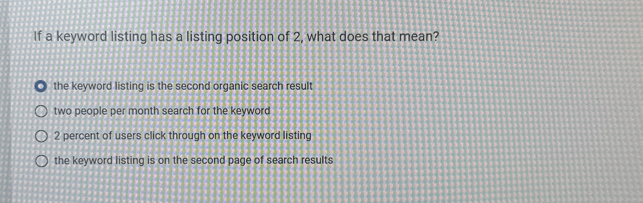 If a keyword listing has a listing position of 2
