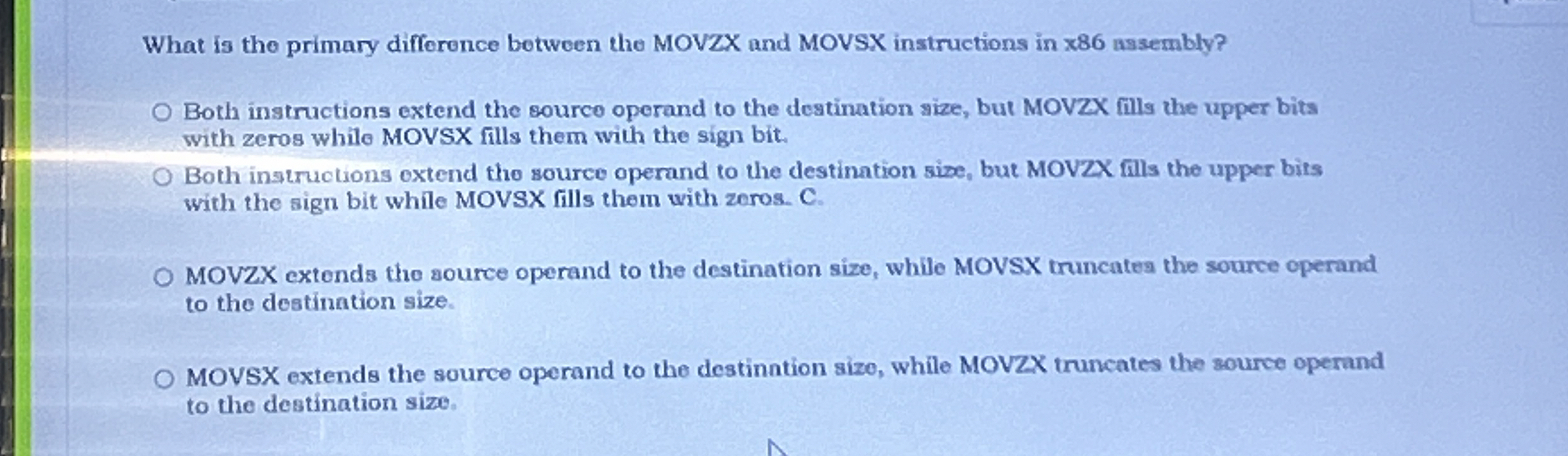 What is the primary difference botween the MOVZX