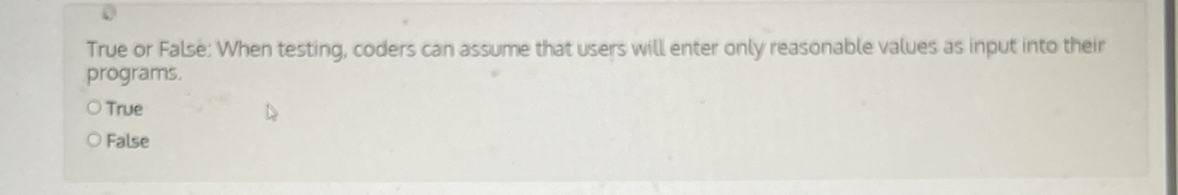 True or False: When testing, coders can assume
