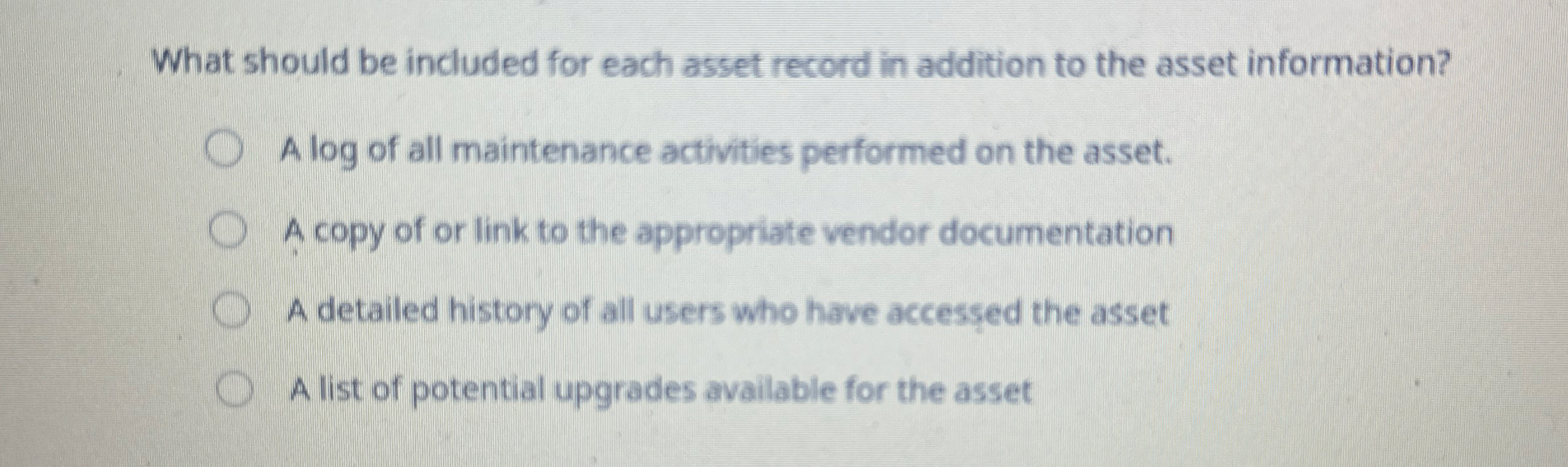 What should be included for each asset record in