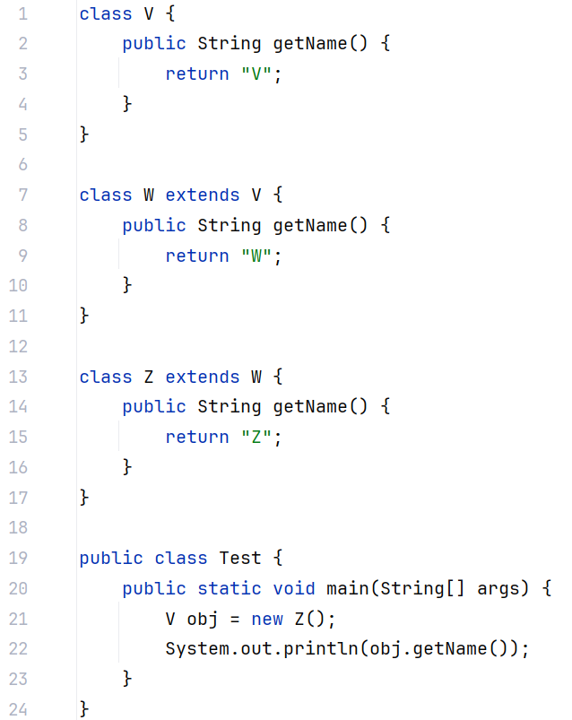 What will code output?class V { public String