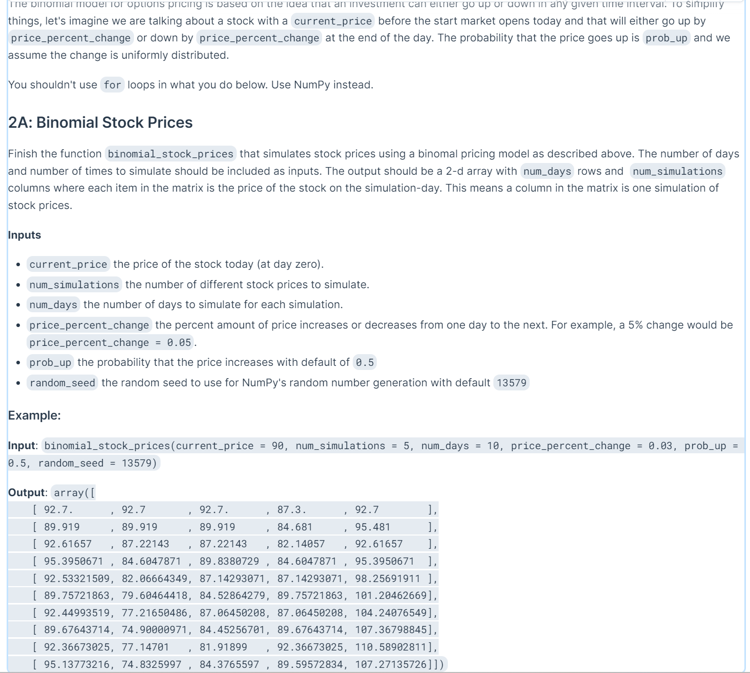 Using python, Binomial Stock Prices: I need my
