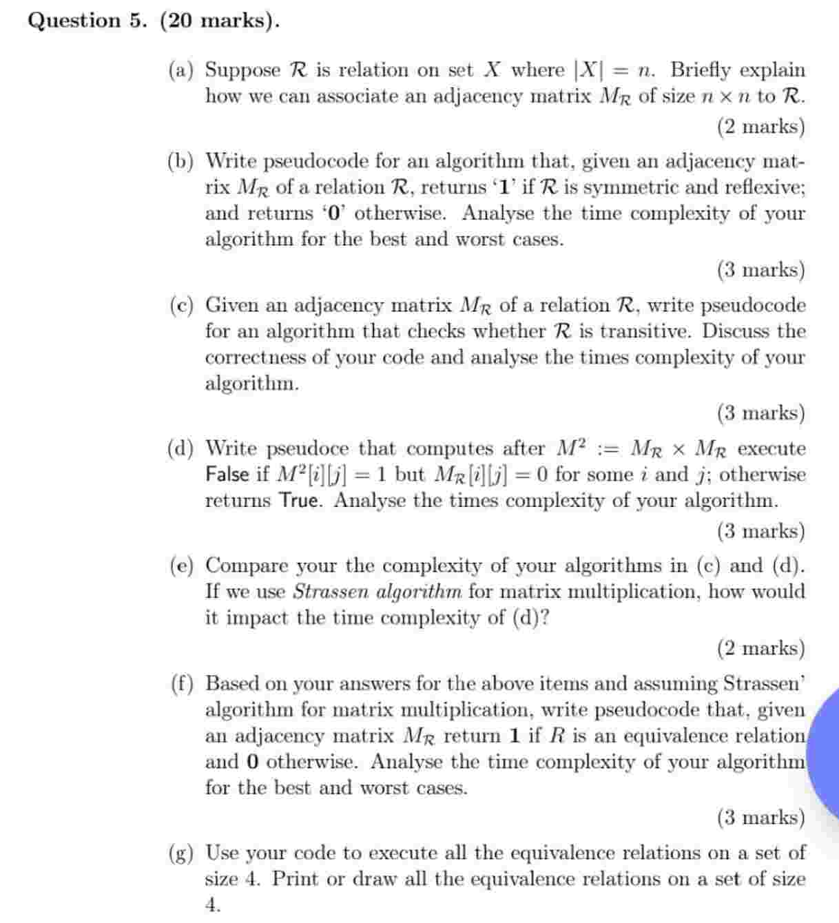 Question 5 . ( a ) Suppose R is relation on set X