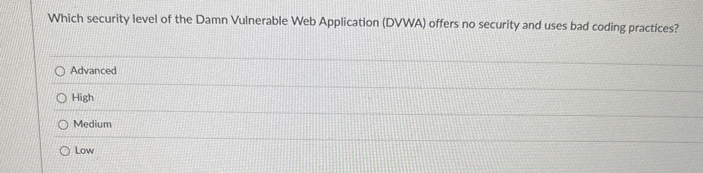 Which security level of the Damn Vulnerable Web