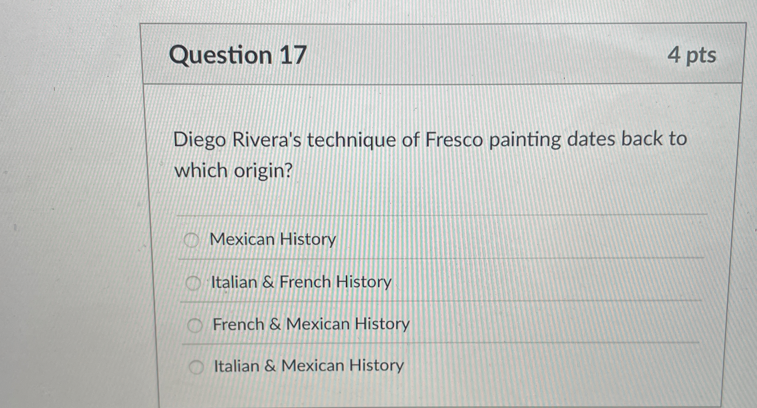 Question 1 7 4 pts Diego Rivera's technique of
