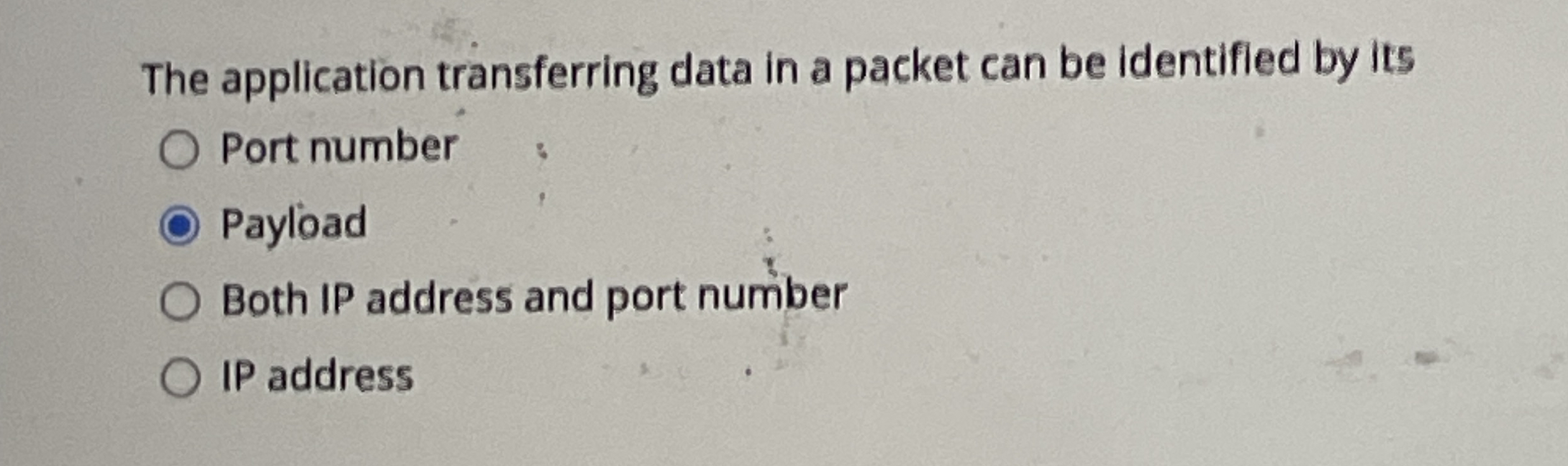 The application transferring data in a packet can