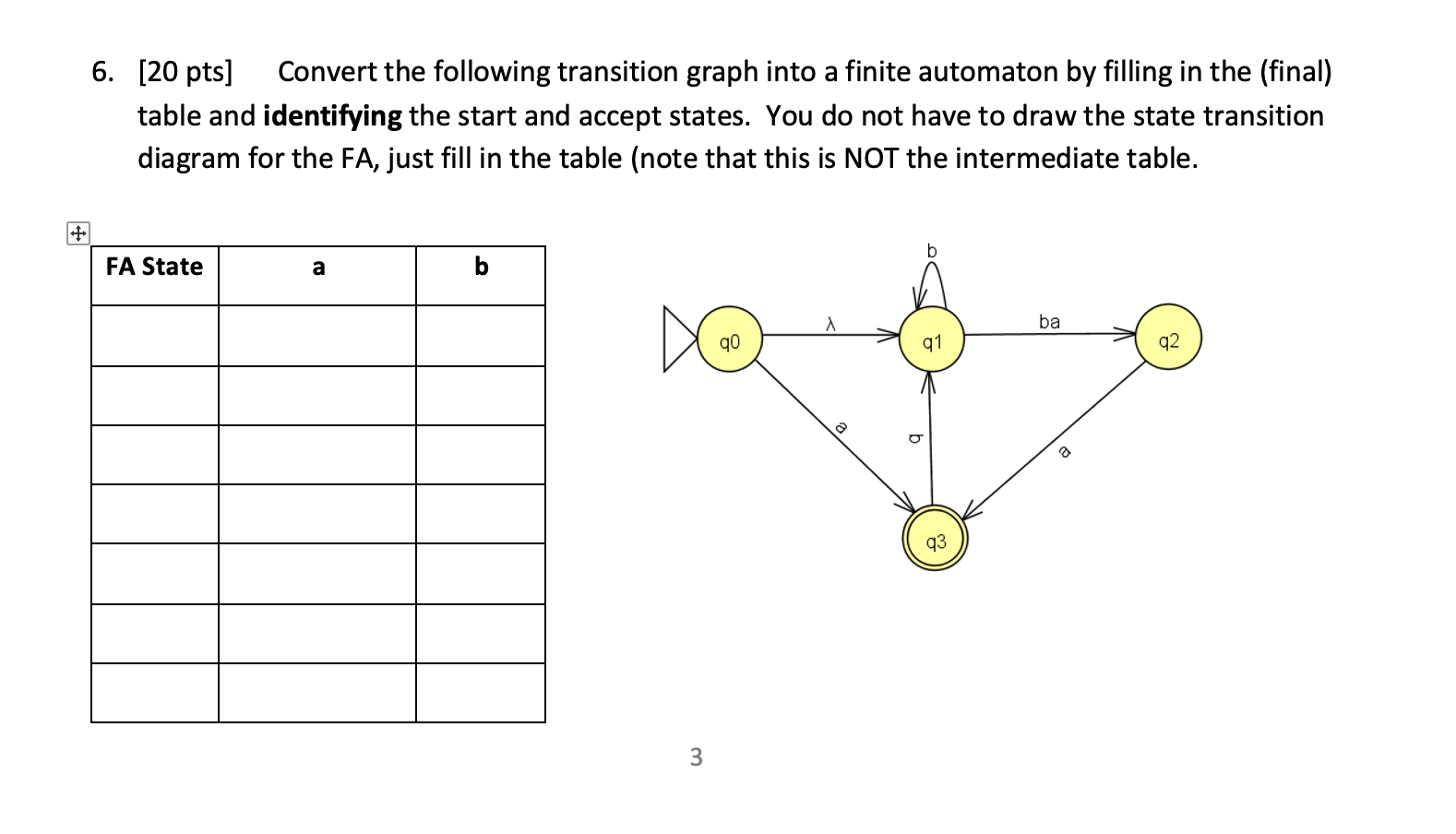 6 . [ 2 0 pts ] Convert the following transition