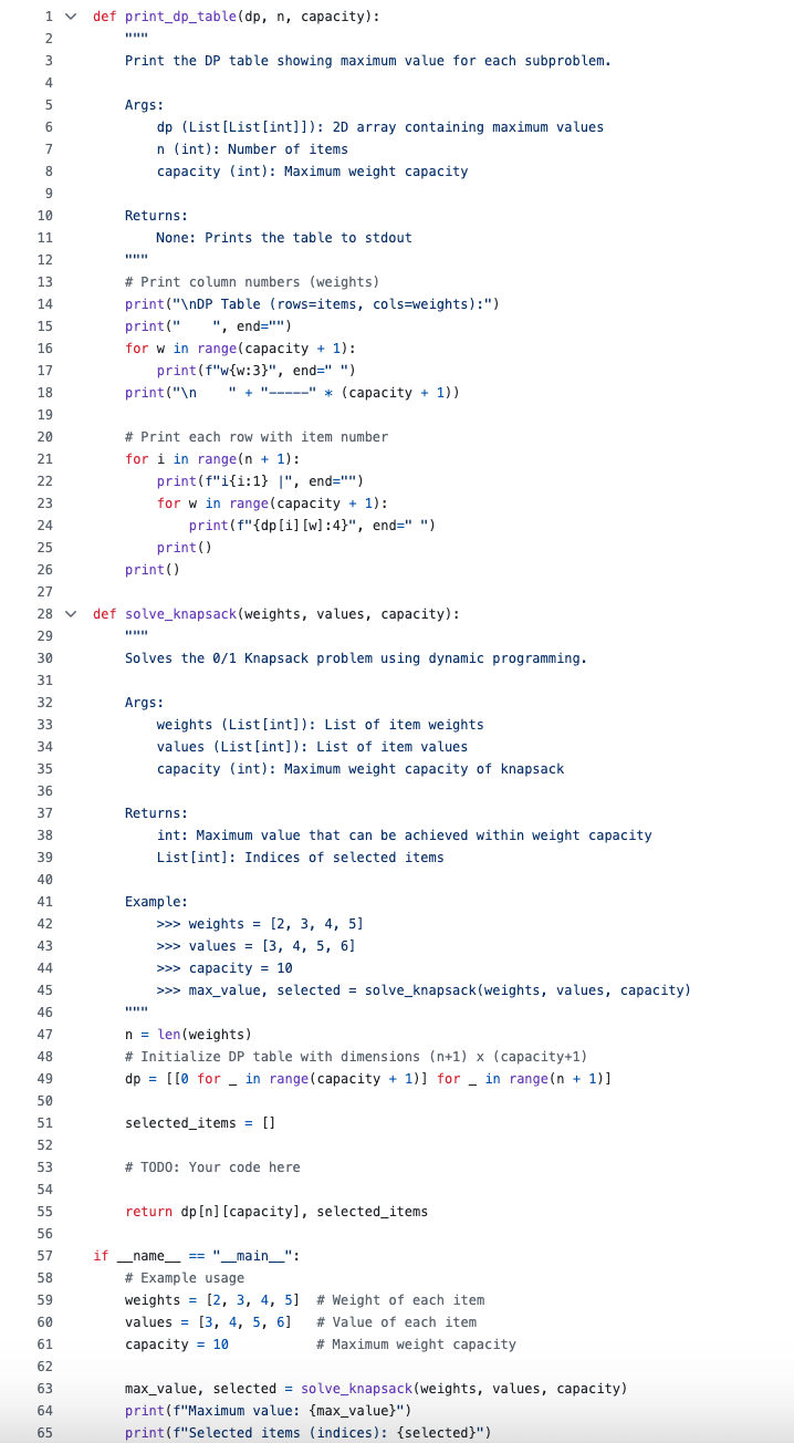 solveKnapsack is a function that takes three