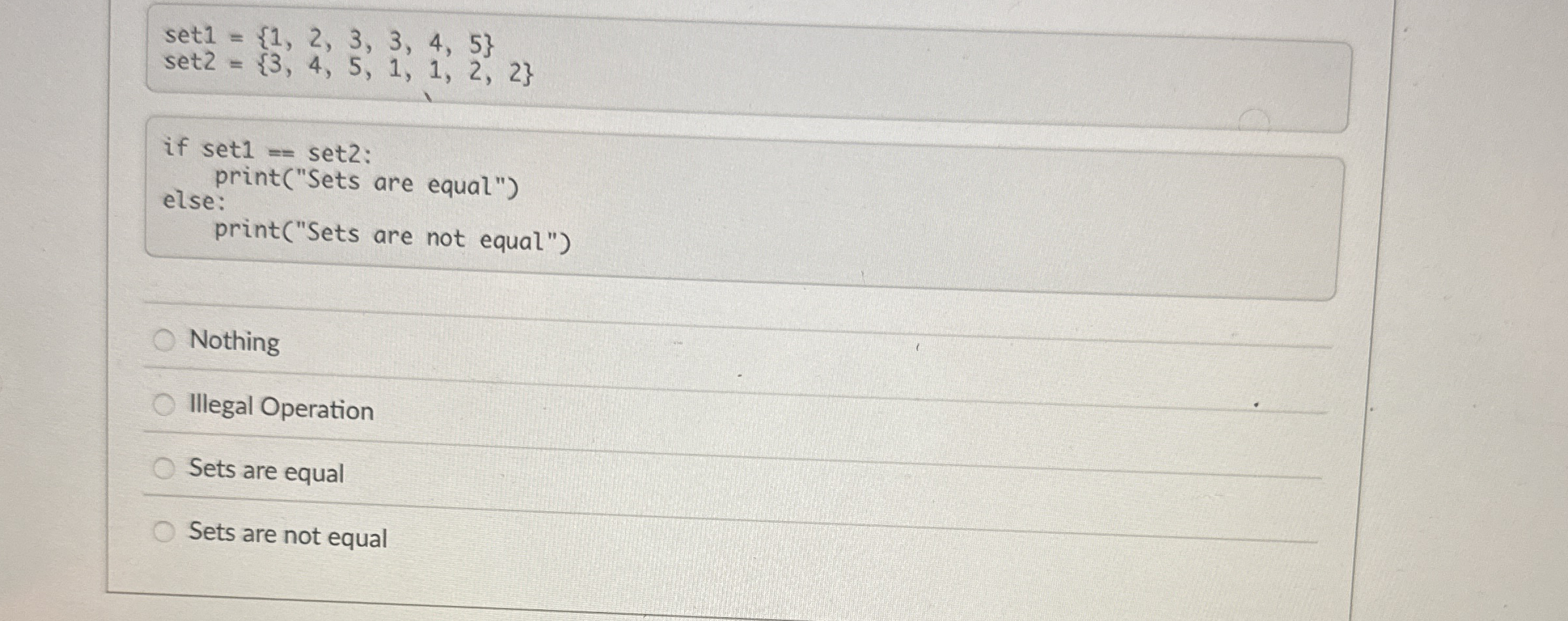 set 1 = { 1 , 2 , 3 , 3 , 4 , 5 } set 2 = { 3 , 4